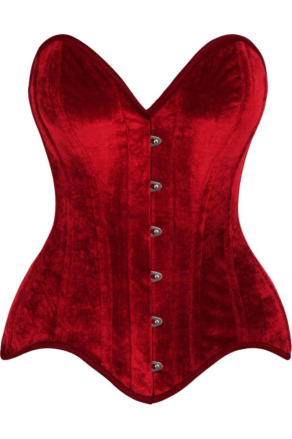 Daisy Corsets Top Drawer Dark Red Velvet Steel Boned Overbust Corset - Daisy Corsets