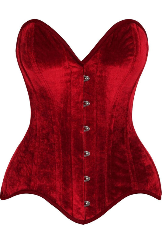 Daisy Corsets Top Drawer Dark Red Velvet Steel Boned Overbust Corset - Daisy Corsets