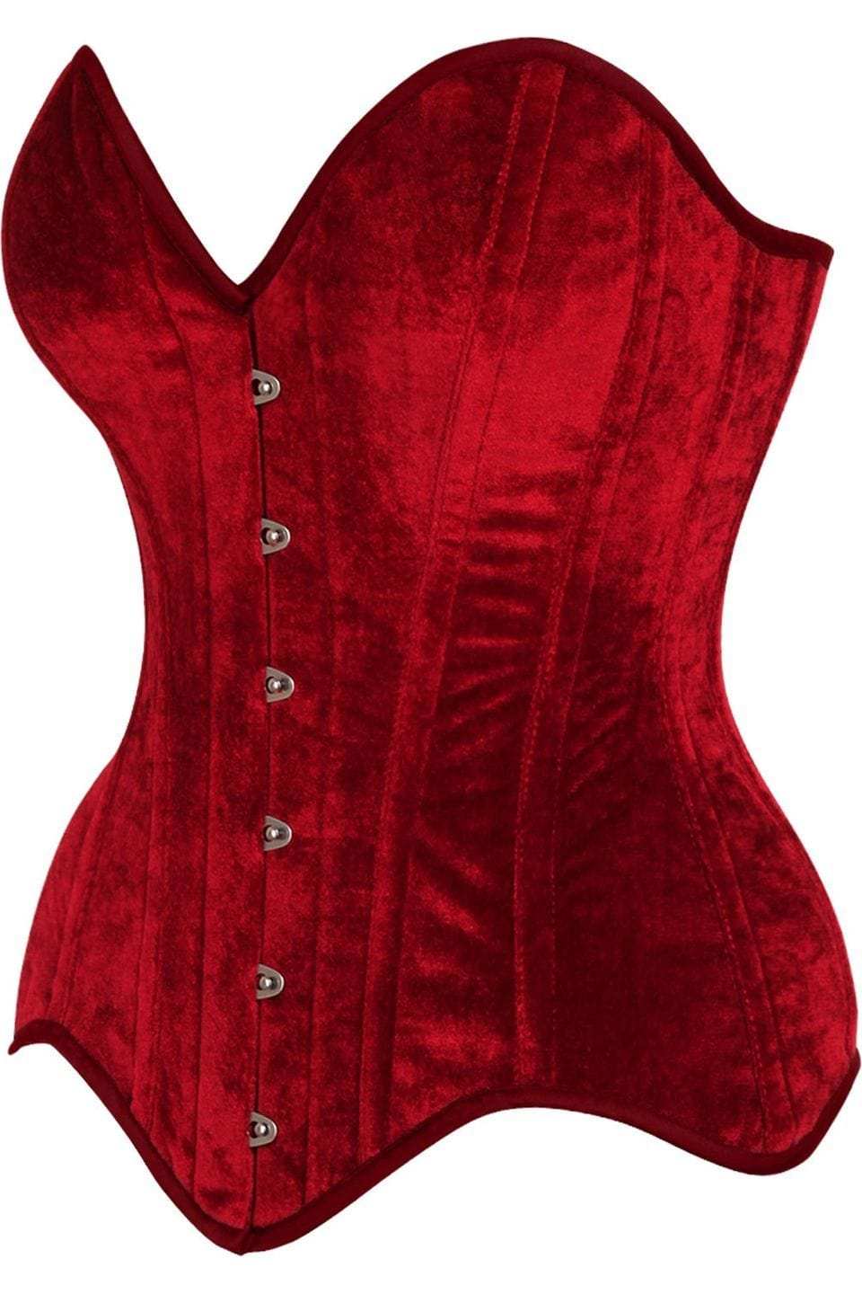 Daisy Corsets Top Drawer Dark Red Velvet Steel Boned Overbust Corset - Daisy Corsets - Flyclothing LLC