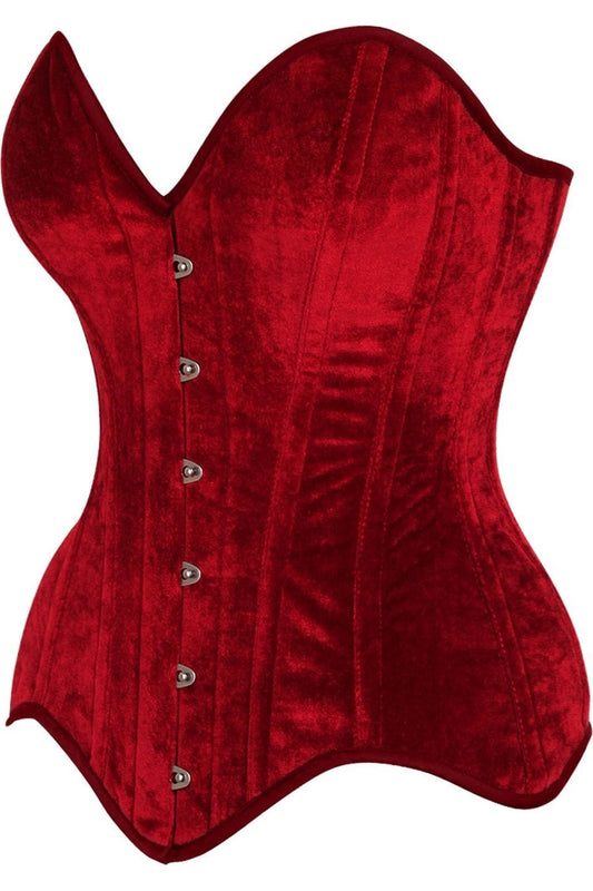 Daisy Corsets Top Drawer Dark Red Velvet Steel Boned Overbust Corset - Daisy Corsets