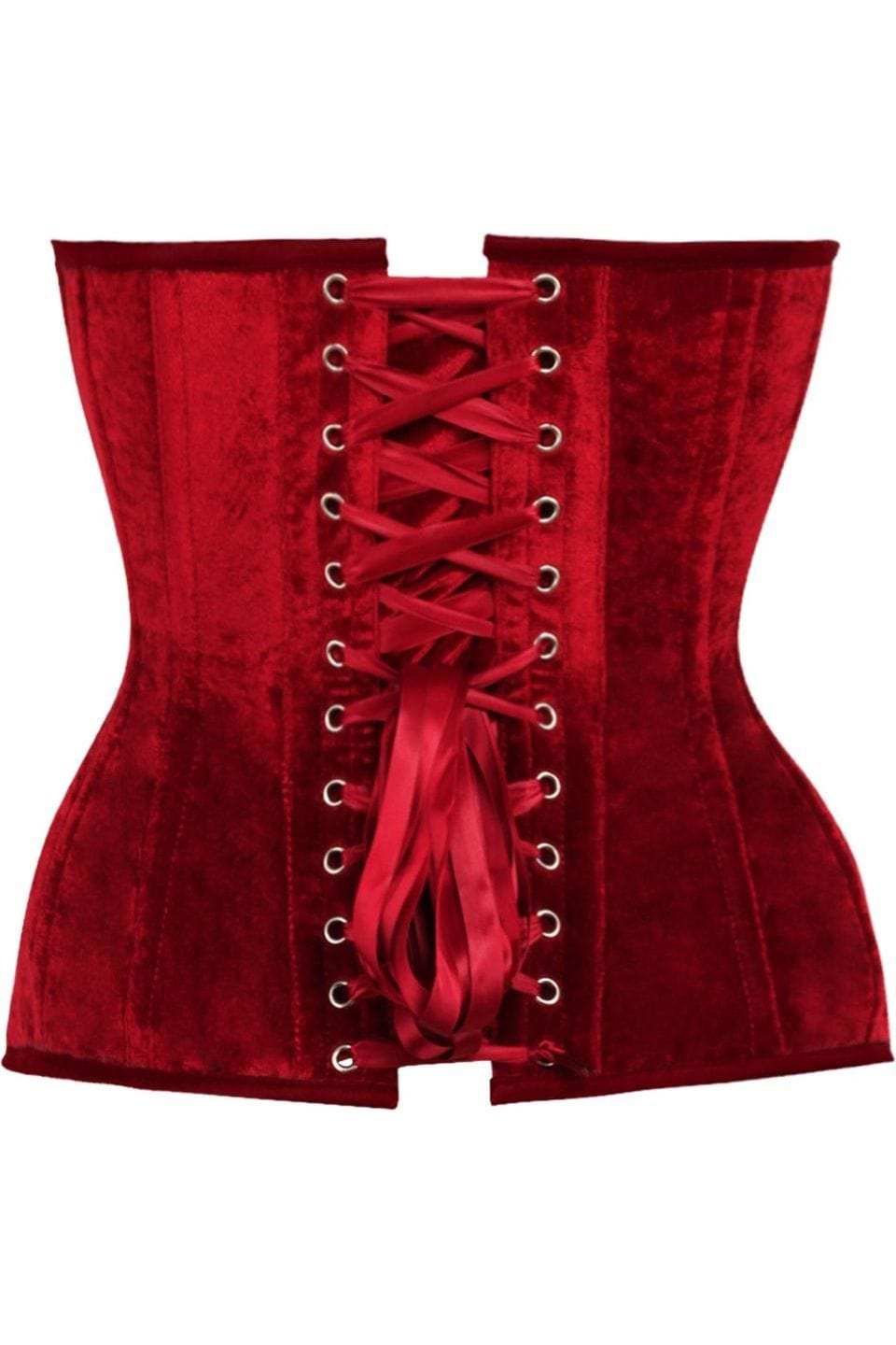 Daisy Corsets Top Drawer Dark Red Velvet Steel Boned Overbust Corset - Daisy Corsets - Flyclothing LLC
