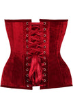 Daisy Corsets Top Drawer Dark Red Velvet Steel Boned Overbust Corset - Daisy Corsets