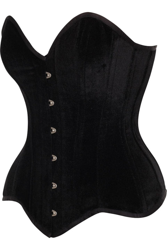 Daisy Corsets Top Drawer Black Velvet Steel Boned Overbust Corset - Daisy Corsets