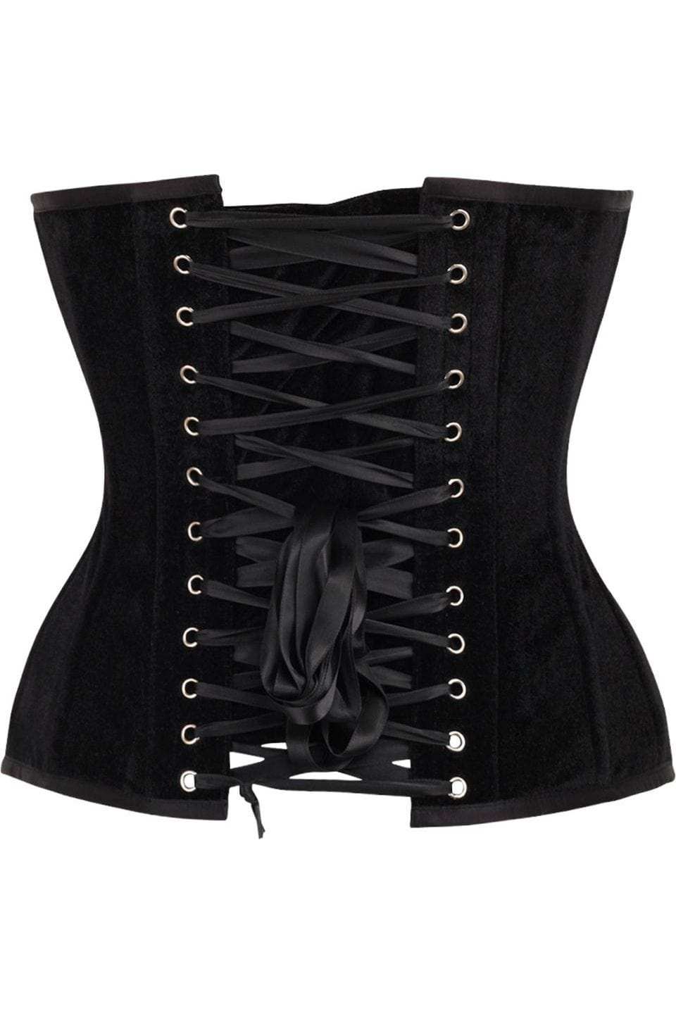 Daisy Corsets Top Drawer Black Velvet Steel Boned Overbust Corset - Daisy Corsets - Flyclothing LLC