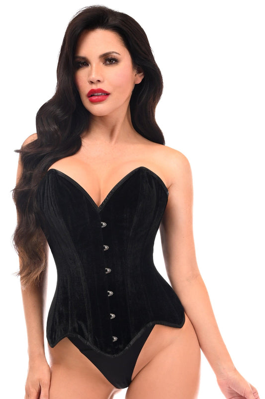 Daisy Corsets Top Drawer Black Velvet Steel Boned Overbust Corset - Daisy Corsets