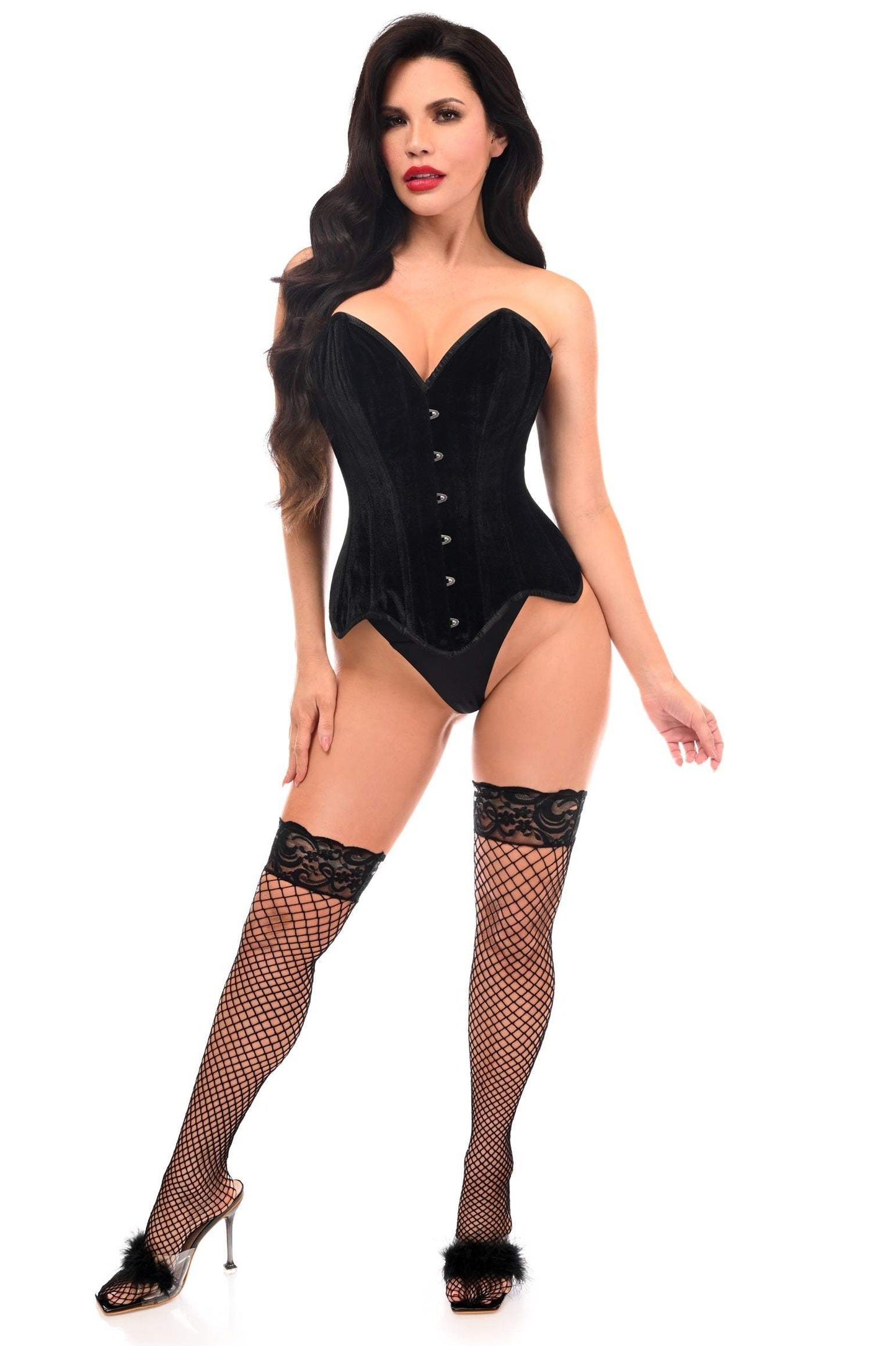 Daisy Corsets Top Drawer Black Velvet Steel Boned Overbust Corset - Daisy Corsets - Flyclothing LLC