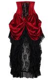 Daisy Corsets Top Drawer Steel Boned Dark Red Velvet Victorian Bustle Underbust Corset Dress - Daisy Corsets