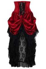 Daisy Corsets Top Drawer Steel Boned Dark Red Velvet Victorian Bustle Underbust Corset Dress - Daisy Corsets