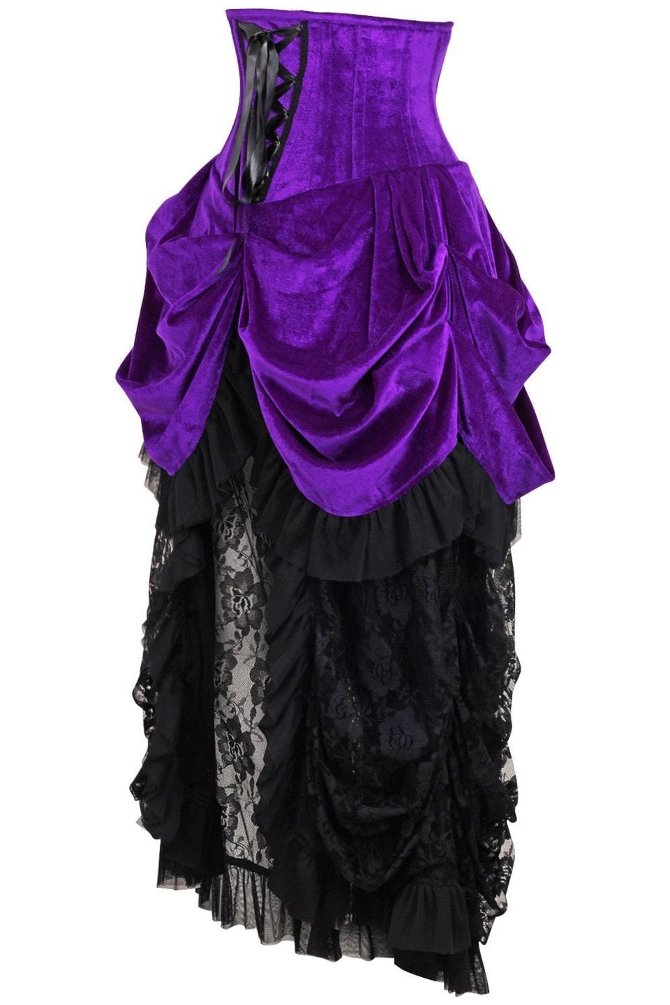 Daisy Corsets Top Drawer Steel Boned Purple Velvet Victorian Bustle Underbust Corset Dress - Daisy Corsets