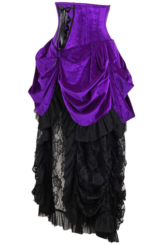 Daisy Corsets Top Drawer Steel Boned Purple Velvet Victorian Bustle Underbust Corset Dress - Daisy Corsets