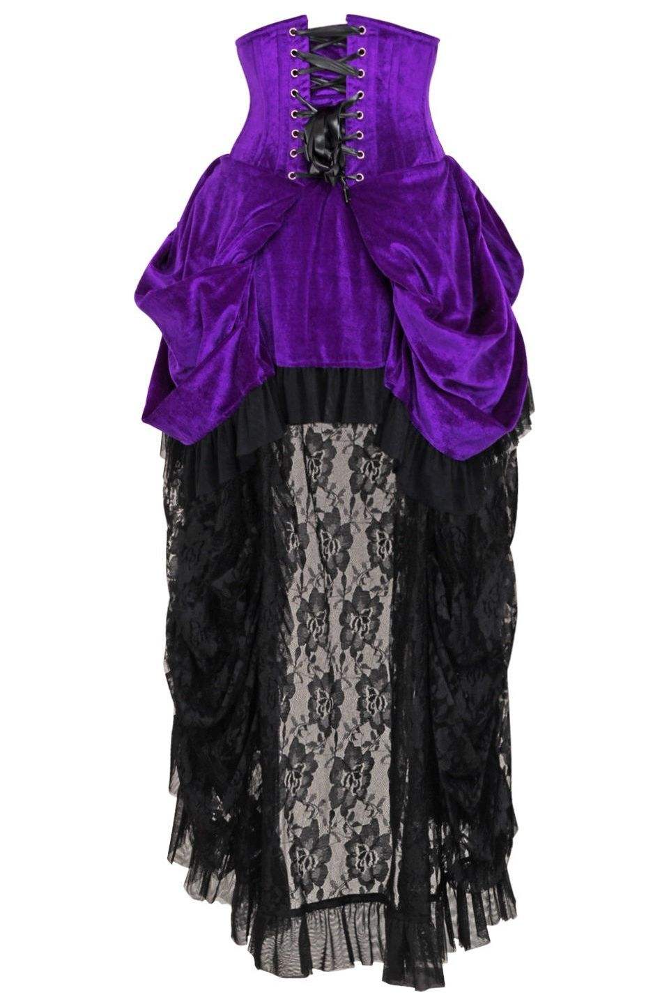 Daisy Corsets Top Drawer Steel Boned Purple Velvet Victorian Bustle Underbust Corset Dress - Daisy Corsets - Flyclothing LLC