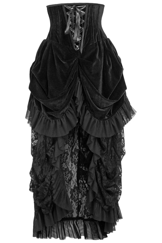 Daisy Corsets Top Drawer Steel Boned Black Velvet Victorian Bustle Underbust Corset Dress - Daisy Corsets