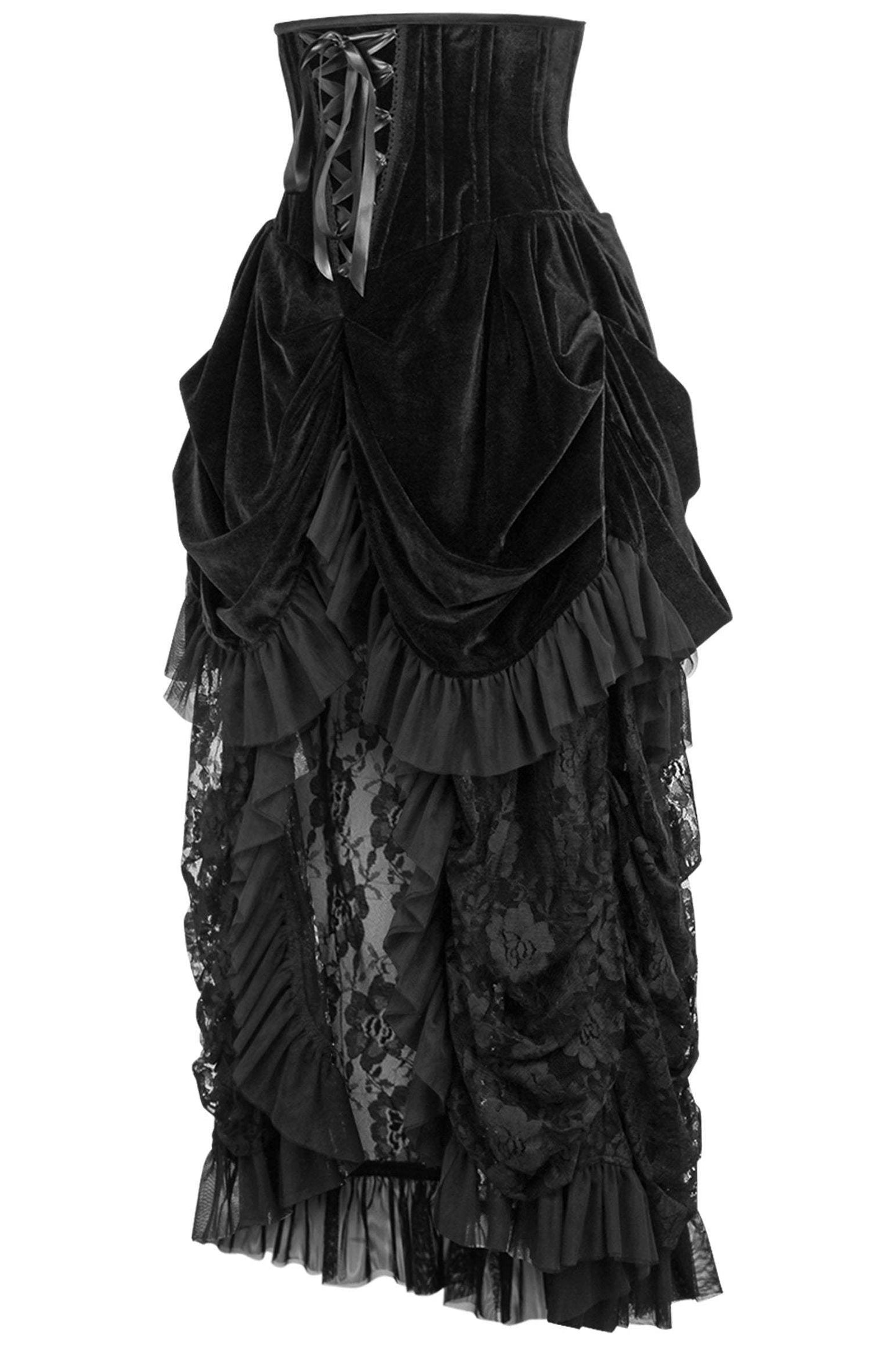 Daisy Corsets Top Drawer Steel Boned Black Velvet Victorian Bustle Underbust Corset Dress - Daisy Corsets - Flyclothing LLC