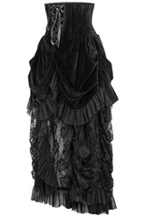 Daisy Corsets Top Drawer Steel Boned Black Velvet Victorian Bustle Underbust Corset Dress - Daisy Corsets