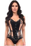 Daisy Corsets Top Drawer Black Patent & Nude Mesh Steel Boned Overbust Corset - Daisy Corsets
