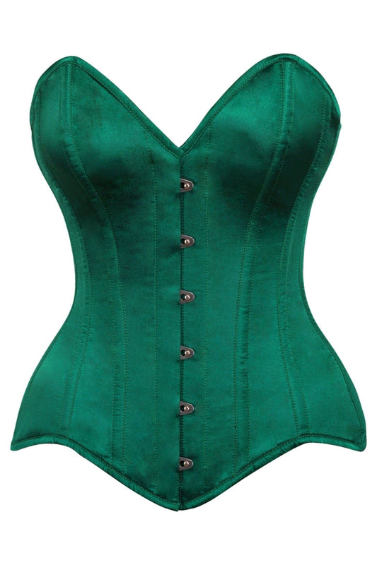 Daisy Corsets Top Drawer Dark Green Satin Steel Boned Overbust Corset - Daisy Corsets