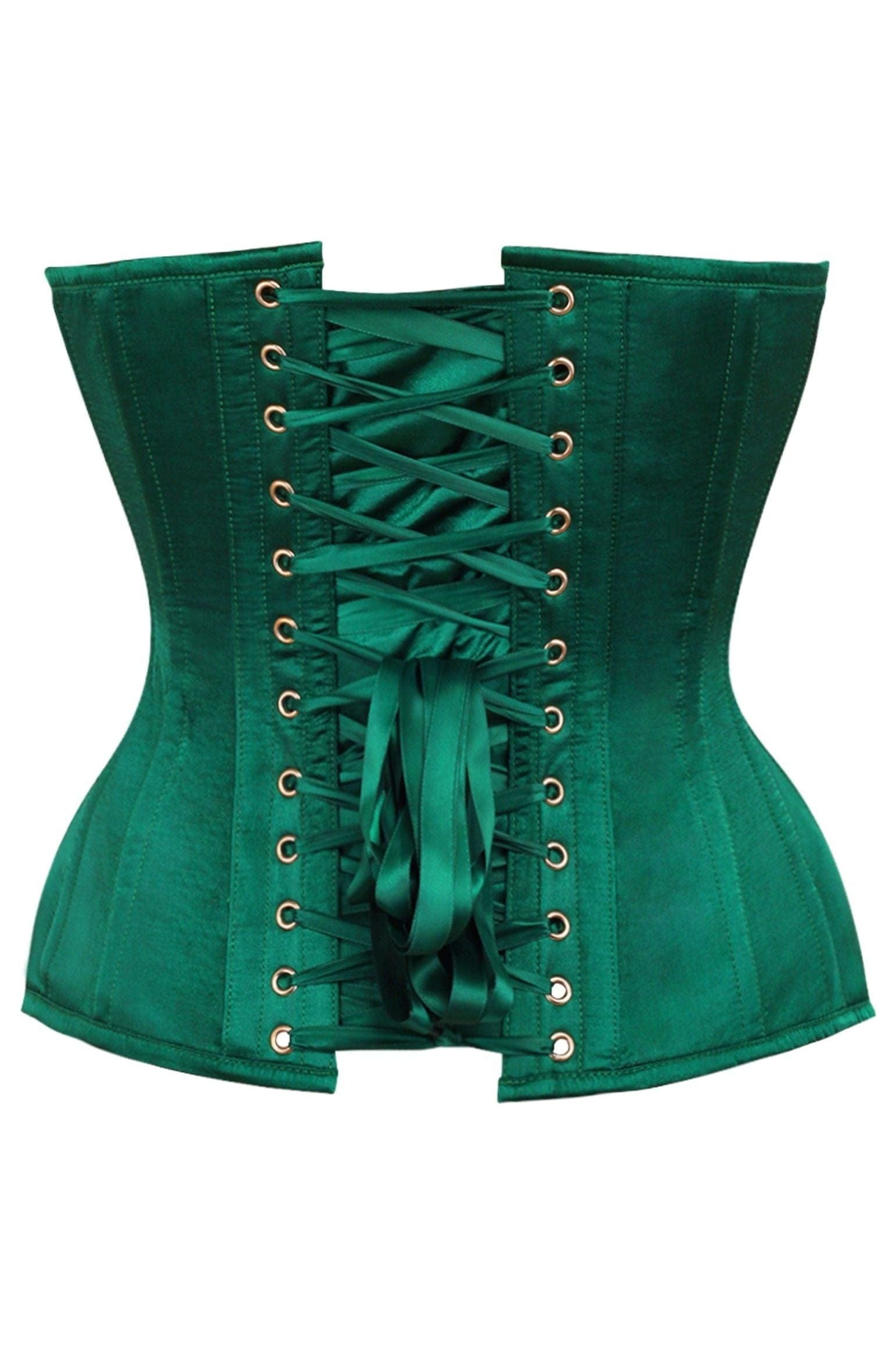 Daisy Corsets Top Drawer Dark Green Satin Steel Boned Overbust Corset - Daisy Corsets