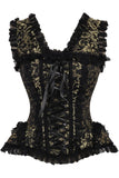Daisy Corsets Top Drawer Gold/Black Swirl Brocade & Lace Steel Boned Corset w/Cap Sleeves - Daisy Corsets