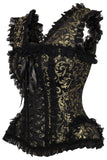 Daisy Corsets Top Drawer Gold/Black Swirl Brocade & Lace Steel Boned Corset w/Cap Sleeves - Daisy Corsets