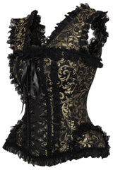 Daisy Corsets Top Drawer Gold/Black Swirl Brocade & Lace Steel Boned Corset w/Cap Sleeves - Daisy Corsets