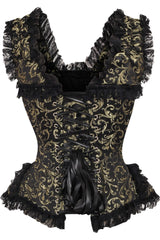 Daisy Corsets Top Drawer Gold/Black Swirl Brocade & Lace Steel Boned Corset w/Cap Sleeves - Daisy Corsets
