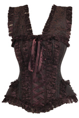 Daisy Corsets Top Drawer Brown Swirl Brocade & Lace Steel Boned Corset w/Cap Sleeves - Daisy Corsets