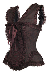 Daisy Corsets Top Drawer Brown Swirl Brocade & Lace Steel Boned Corset w/Cap Sleeves - Daisy Corsets