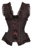 Daisy Corsets Top Drawer Brown Swirl Brocade & Lace Steel Boned Corset w/Cap Sleeves - Daisy Corsets