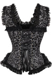 Daisy Corsets Top Drawer Silver/Black Swirl Brocade & Lace Steel Boned Corset w/Cap Sleeves - Daisy Corsets