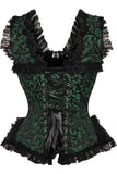 Daisy Corsets Top Drawer Green/Black Swirl Brocade & Lace Steel Boned Corset w/Cap Sleeves - Daisy Corsets