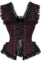 Daisy Corsets Top Drawer Red/Black Swirl Brocade & Lace Steel Boned Corset w/Cap Sleeves - Daisy Corsets