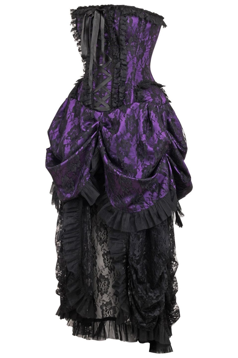 Daisy Corsets Top Drawer Steel Boned Purple w/Black Lace Bustle Corset Dress - Daisy Corsets