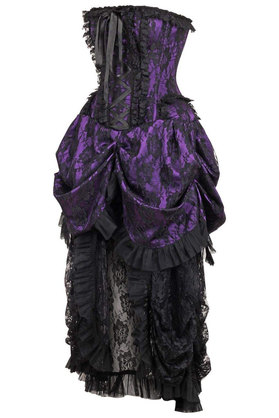 Daisy Corsets Top Drawer Steel Boned Purple w/Black Lace Bustle Corset Dress - Daisy Corsets - Flyclothing LLC