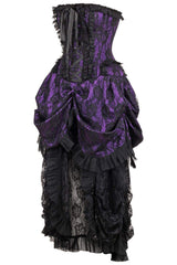 Daisy Corsets Top Drawer Steel Boned Purple w/Black Lace Bustle Corset Dress - Daisy Corsets - Flyclothing LLC