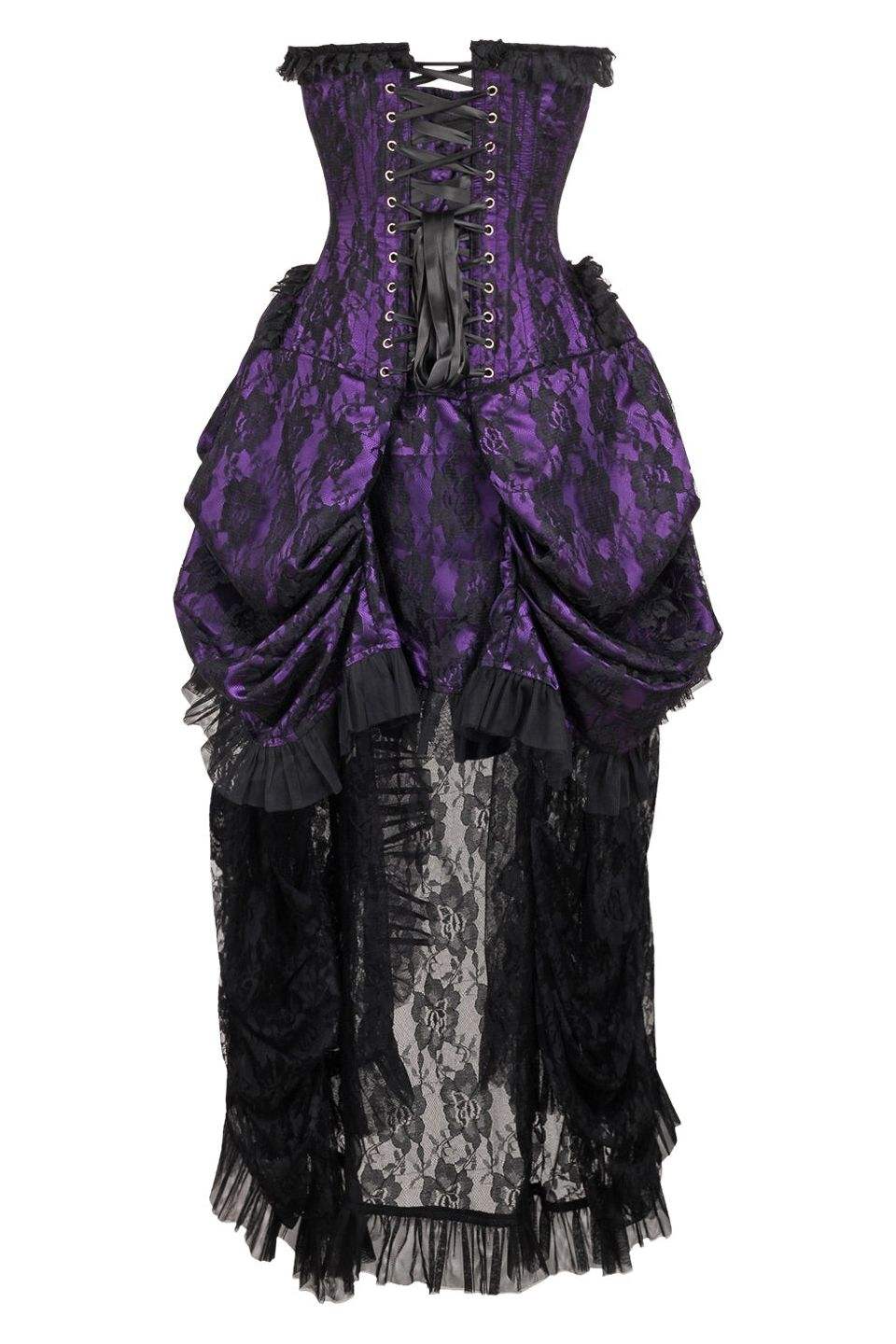 Daisy Corsets Top Drawer Steel Boned Purple w/Black Lace Bustle Corset Dress - Daisy Corsets - Flyclothing LLC