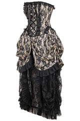 Daisy Corsets Top Drawer Steel Boned Cream w/Black Lace Bustle Corset Dress - Daisy Corsets - Flyclothing LLC