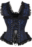 Daisy Corsets Top Drawer Blue/Black Swirl Brocade & Lace Steel Boned Corset w/Cap Sleeves - Daisy Corsets