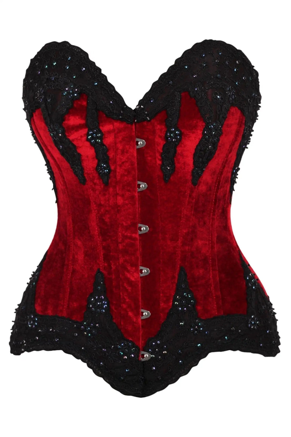 Daisy Corsets Top Drawer Dark Red Velvet & Beaded Steel Boned Overbust Corset - Daisy Corsets