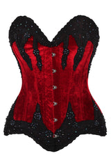 Daisy Corsets Top Drawer Dark Red Velvet & Beaded Steel Boned Overbust Corset - Daisy Corsets