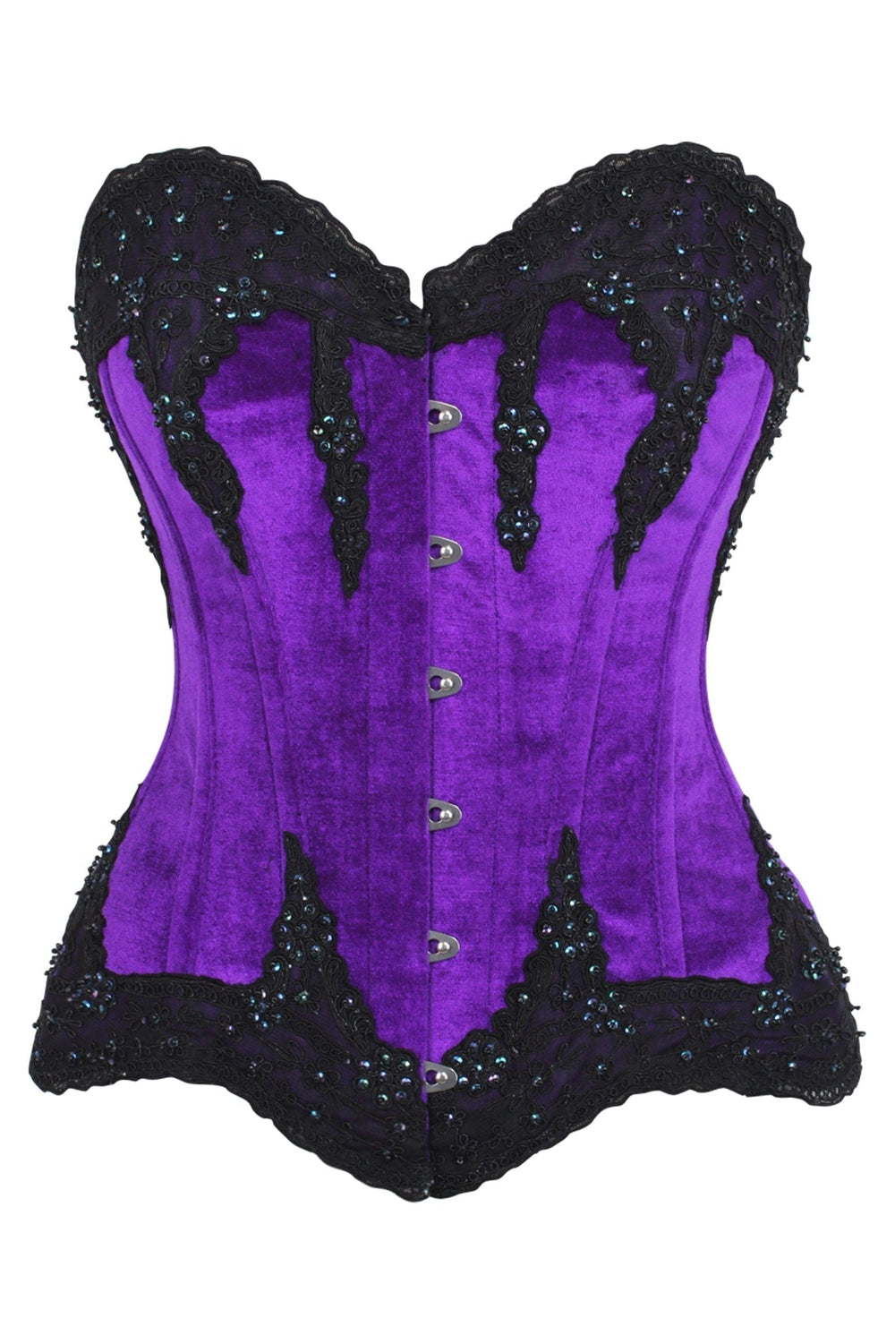 Daisy Corsets Top Drawer Purple Velvet & Beaded Steel Boned Overbust Corset - Daisy Corsets