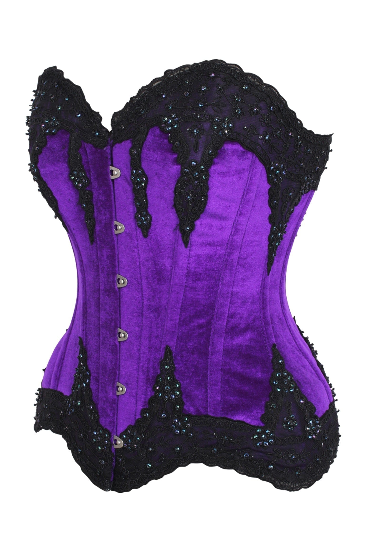 Daisy Corsets Top Drawer Purple Velvet & Beaded Steel Boned Overbust Corset - Daisy Corsets