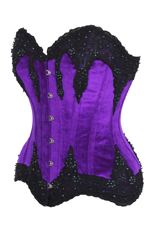 Daisy Corsets Top Drawer Purple Velvet & Beaded Steel Boned Overbust Corset - Daisy Corsets