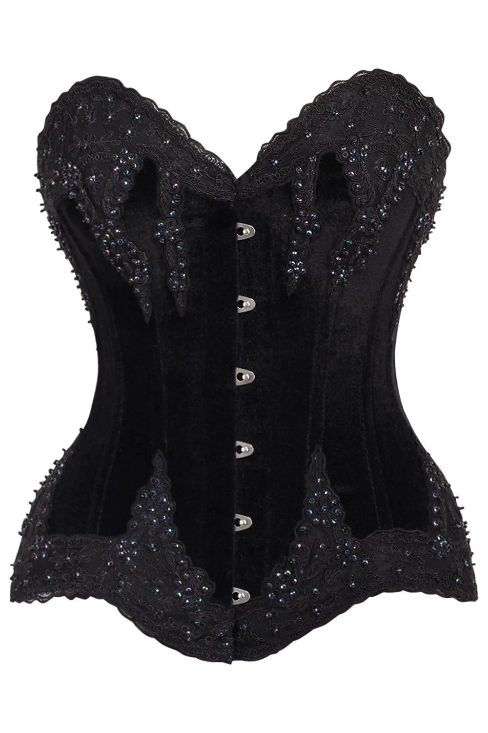 Daisy Corsets Top Drawer Black Velvet & Beaded Steel Boned Overbust Corset - Daisy Corsets