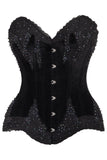 Daisy Corsets Top Drawer Black Velvet & Beaded Steel Boned Overbust Corset - Daisy Corsets