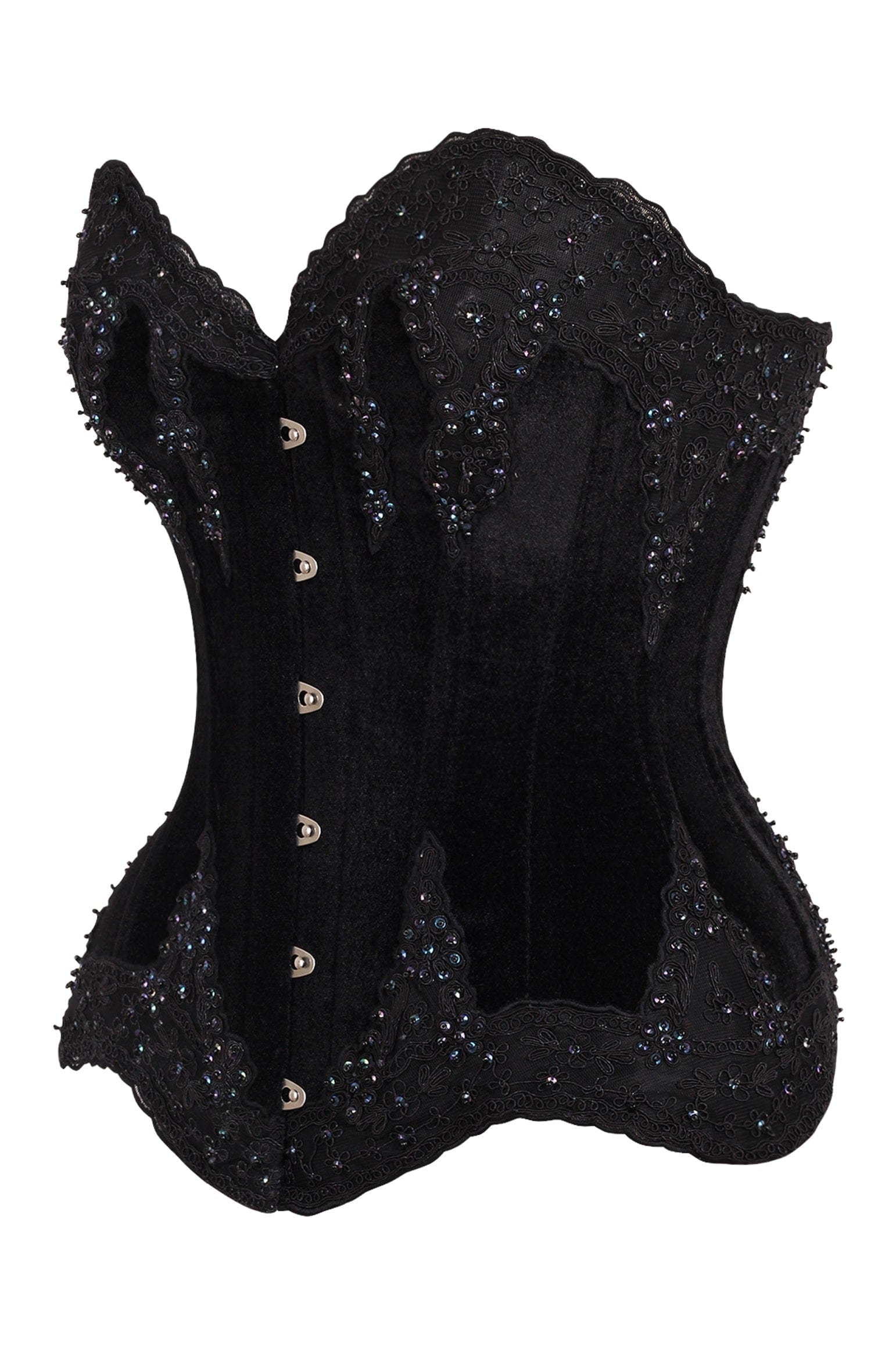 Daisy Corsets Top Drawer Black Velvet & Beaded Steel Boned Overbust Corset - Daisy Corsets