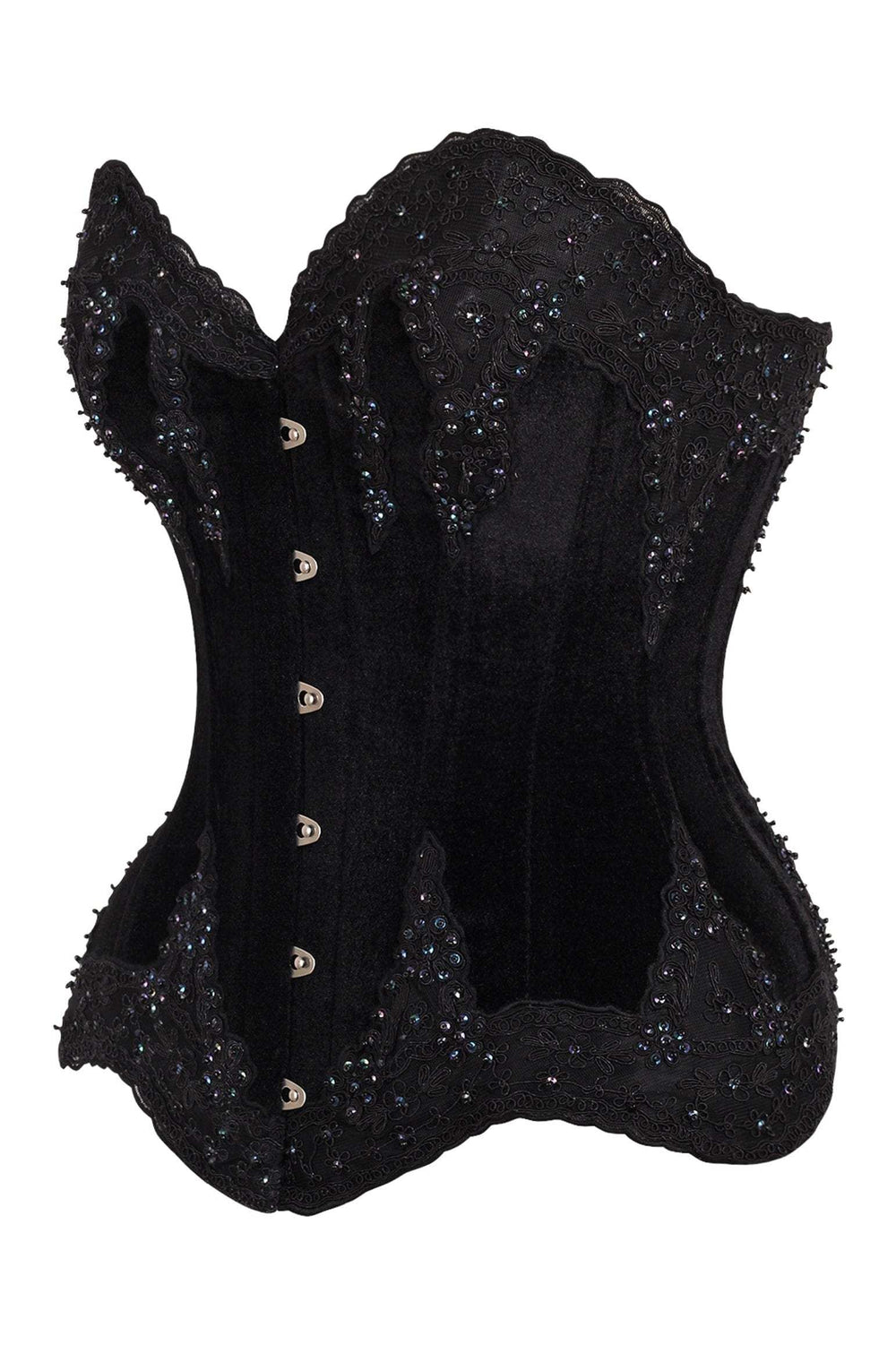 Daisy Corsets Top Drawer Black Velvet & Beaded Steel Boned Overbust Corset - Daisy Corsets - Flyclothing LLC