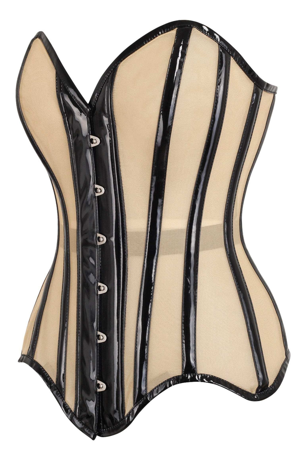 Daisy Corsets Top Drawer Nude Mesh & Black Patent Steel Boned Corset - Daisy Corsets - Flyclothing LLC