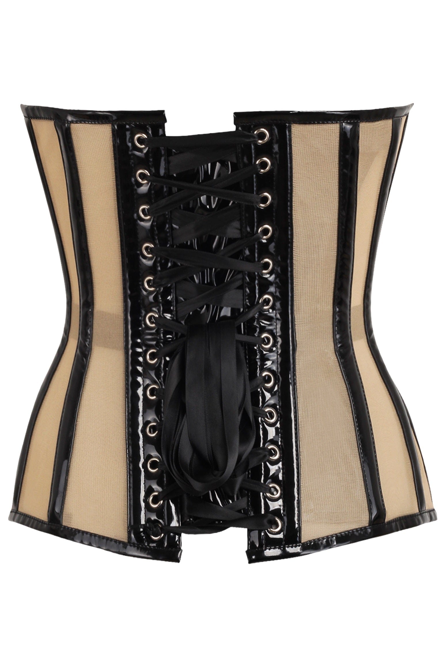 Daisy Corsets Top Drawer Nude Mesh & Black Patent Steel Boned Corset - Daisy Corsets