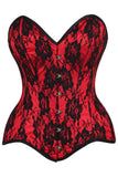 Daisy Corsets Top Drawer Red Satin w/Black Lace Overlay Steel Boned Overbust Corset - Daisy Corsets