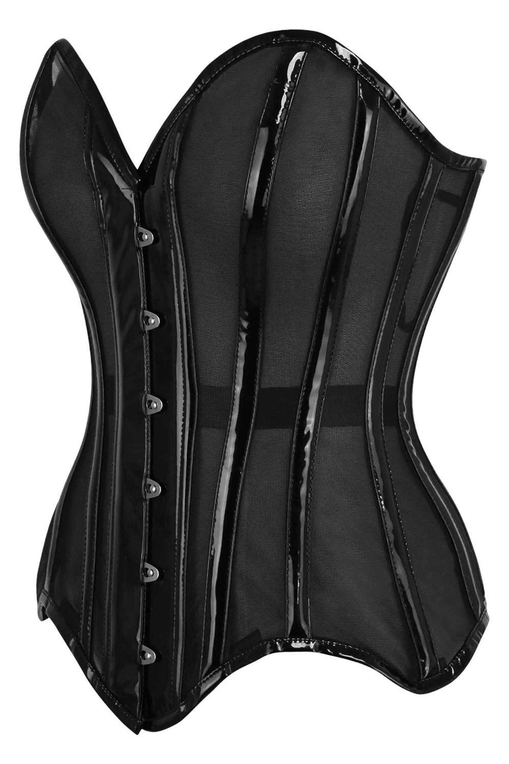 Daisy Corsets Top Drawer Black Mesh Net w/Patent Steel Boned Overbust Corset - Daisy Corsets - Flyclothing LLC